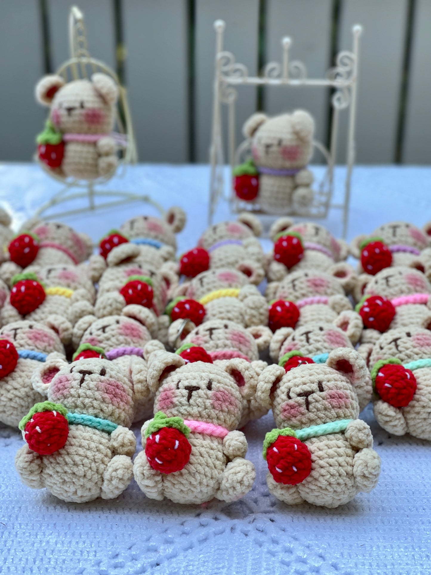 Baby Bear Strawberry Crochet Keychain