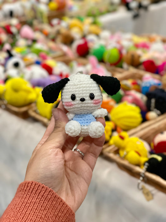Small Pochacco in his blue T Crochet Keychain