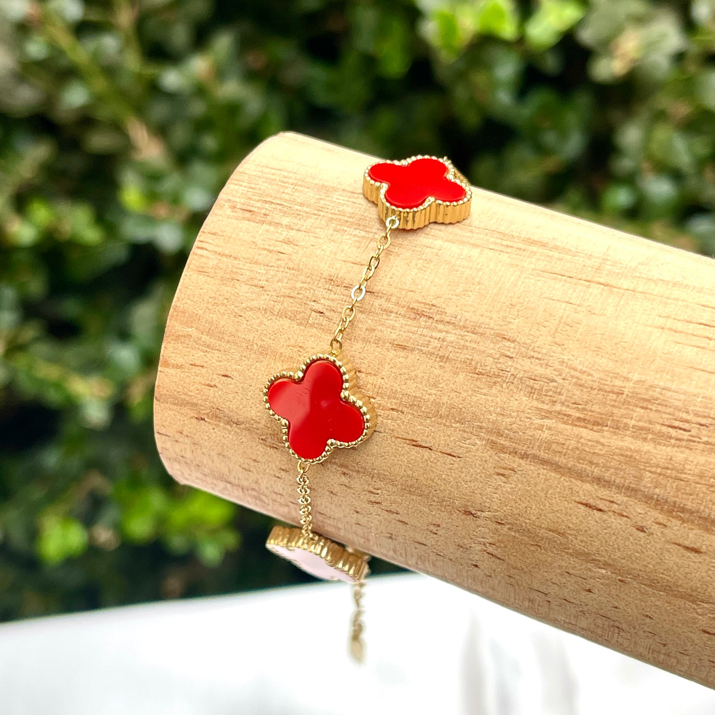 Bright Red Clover Bracelet