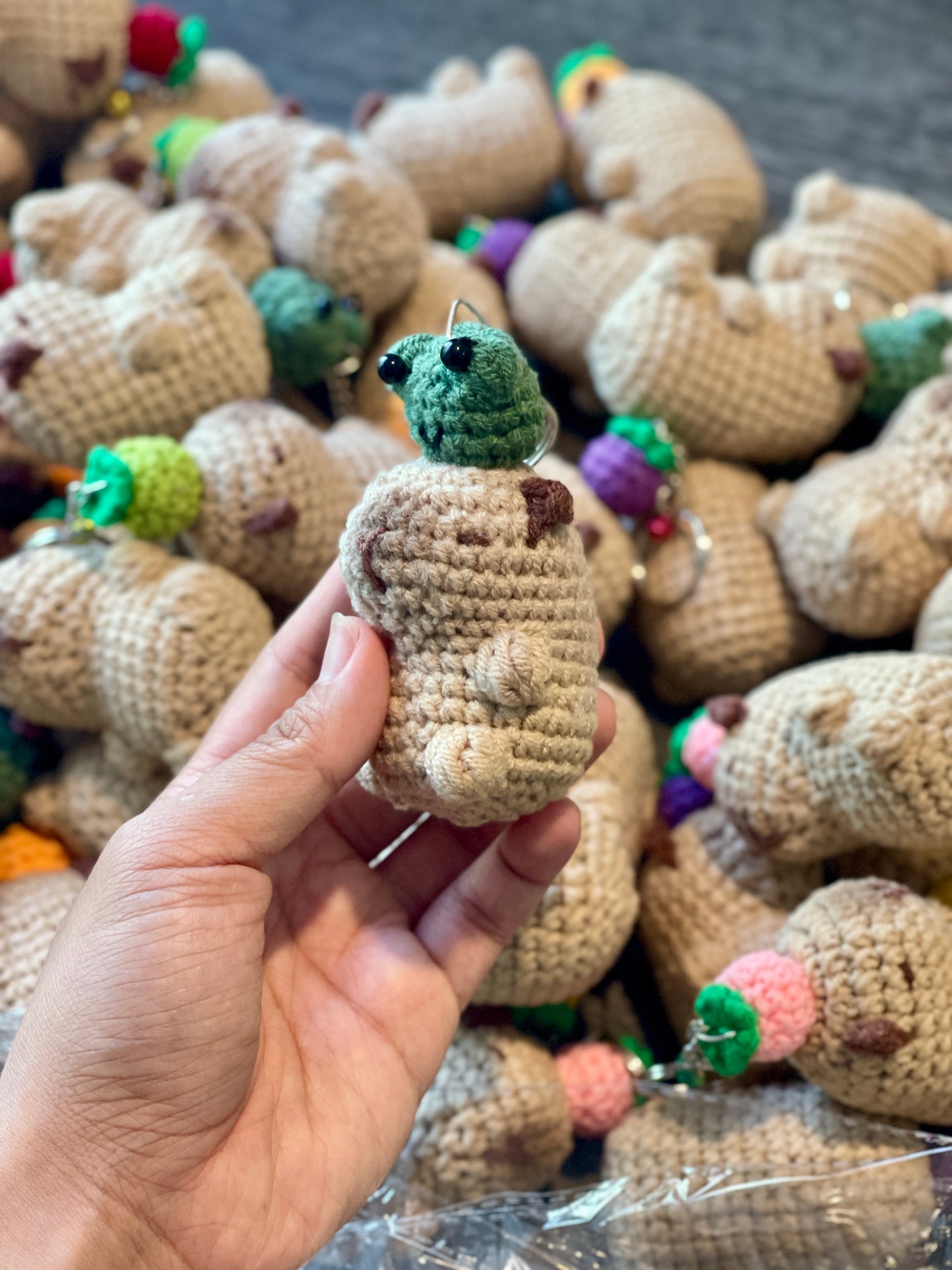 Capybara with a Fruit Crochet Keychain