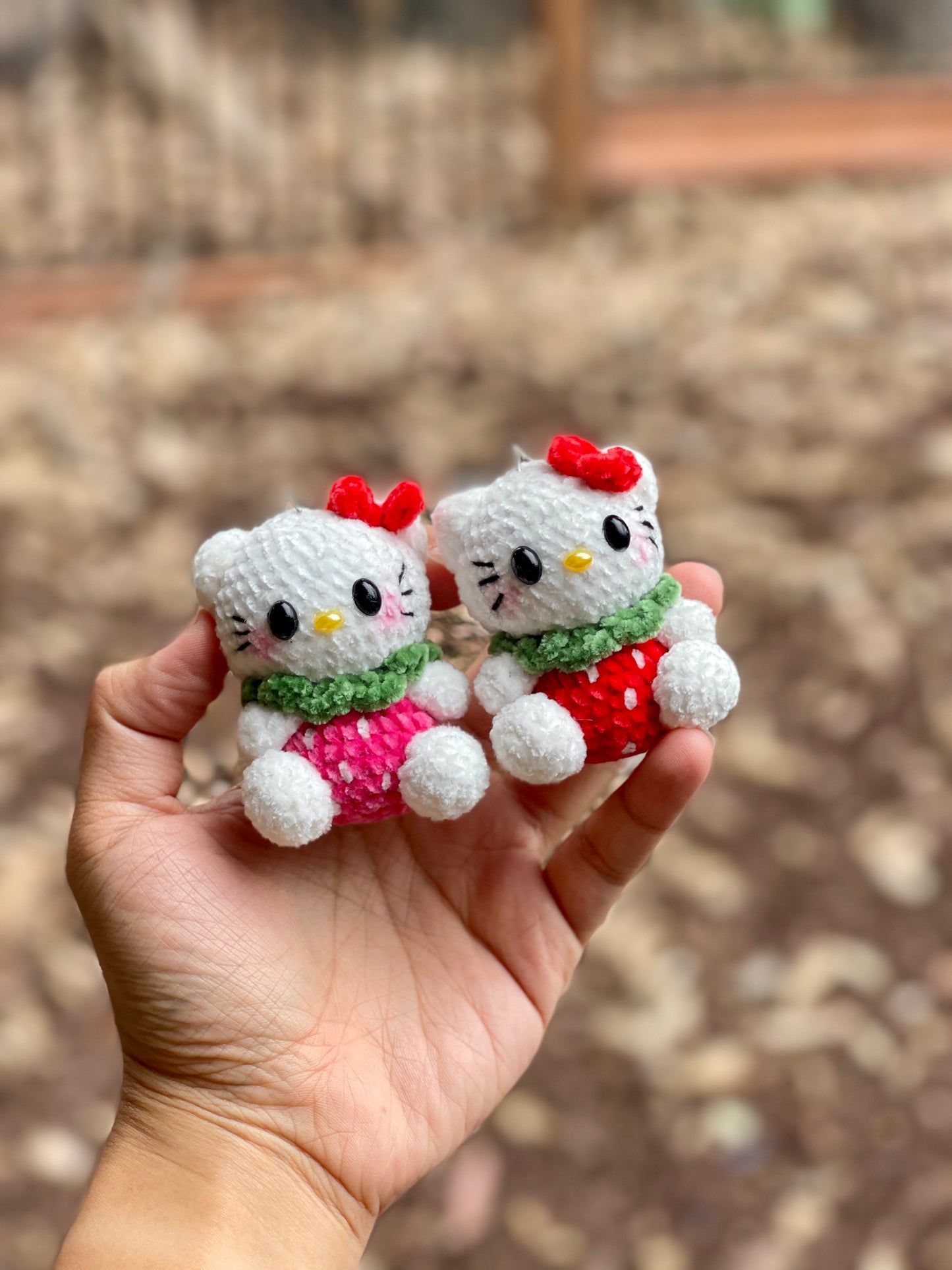 Small Strawberry Hello Kitty Crochet Keychain