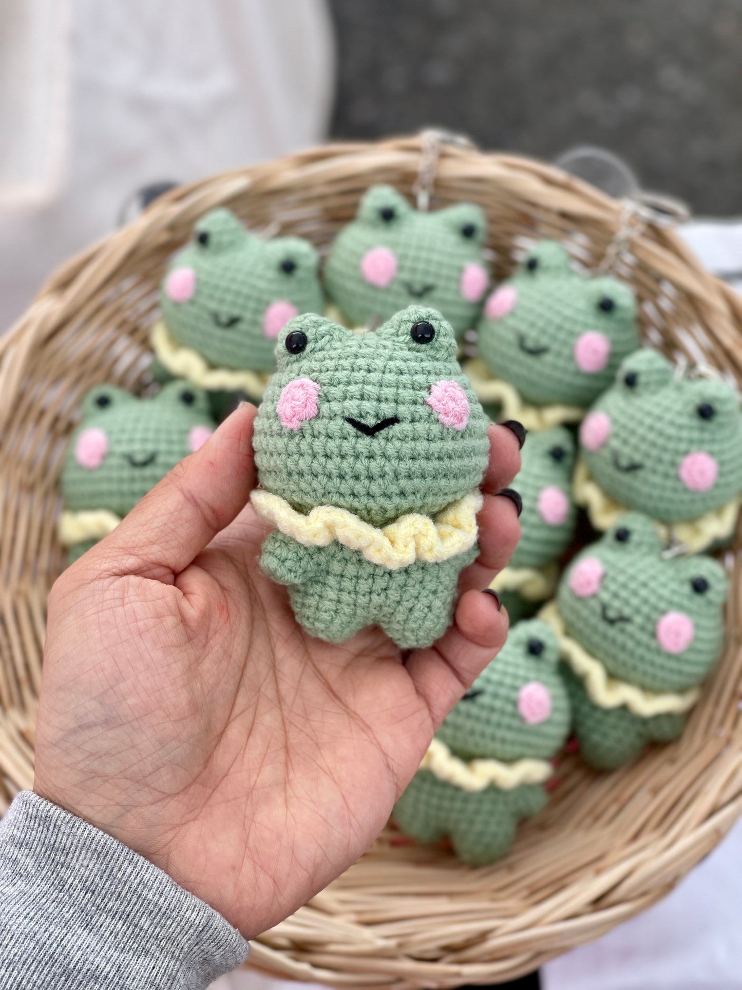 Big Head Frog Crochet Keychain