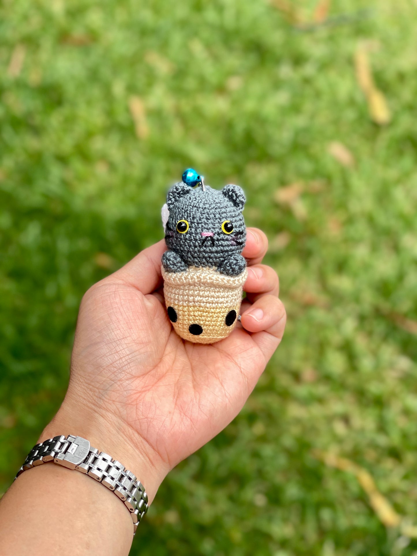 Cat Boba Crochet Keychain