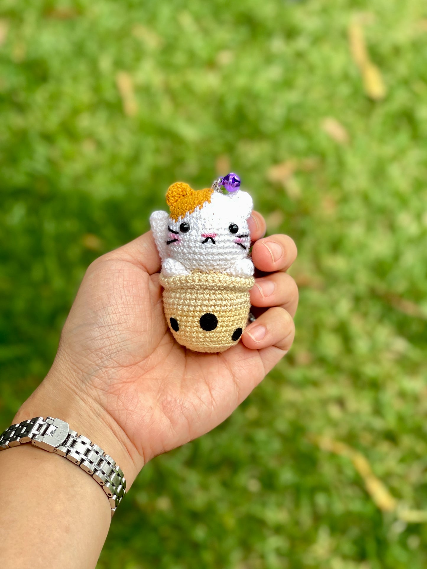 Cat Boba Crochet Keychain