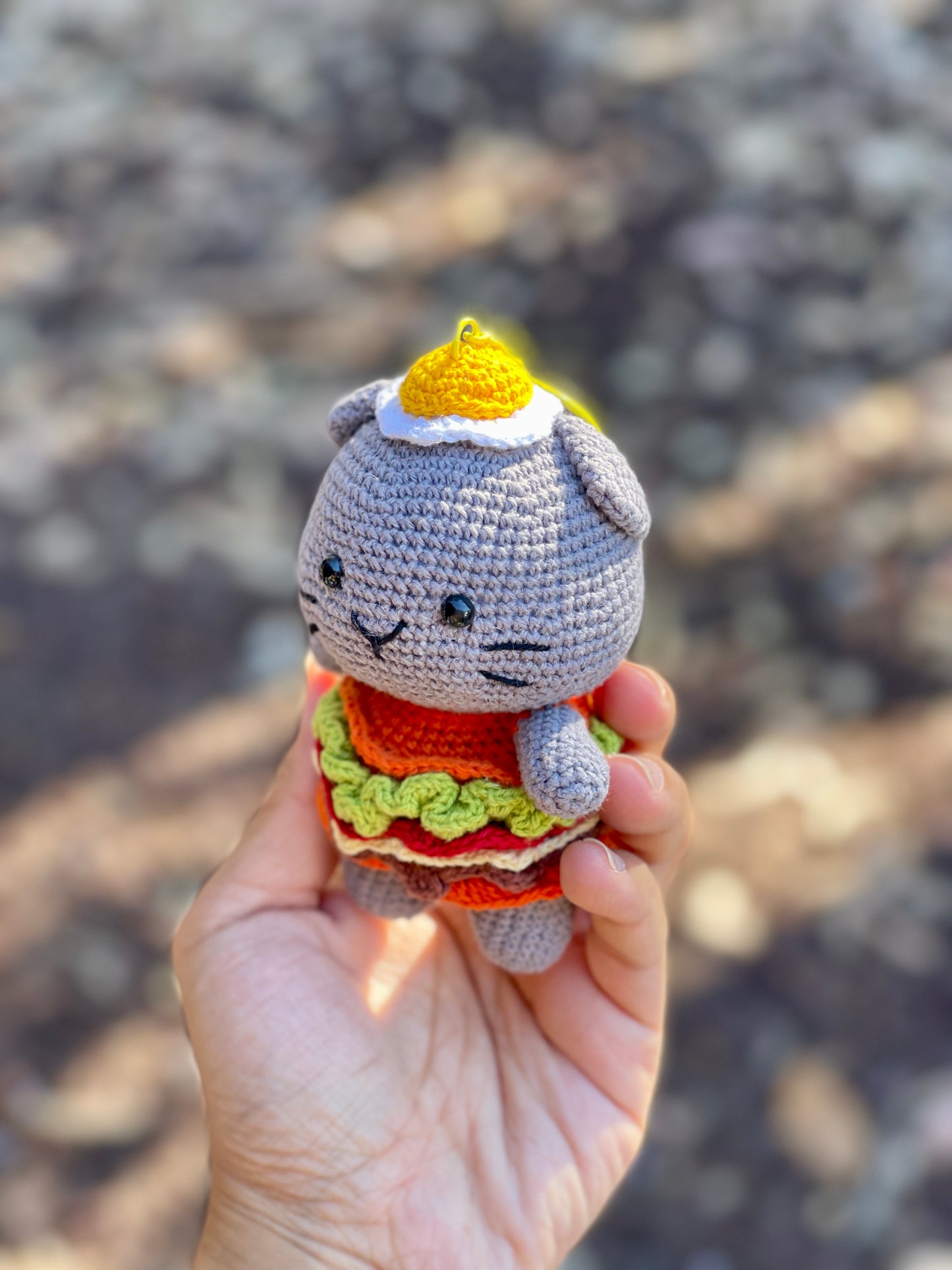 Burger Cat Crochet Keychain