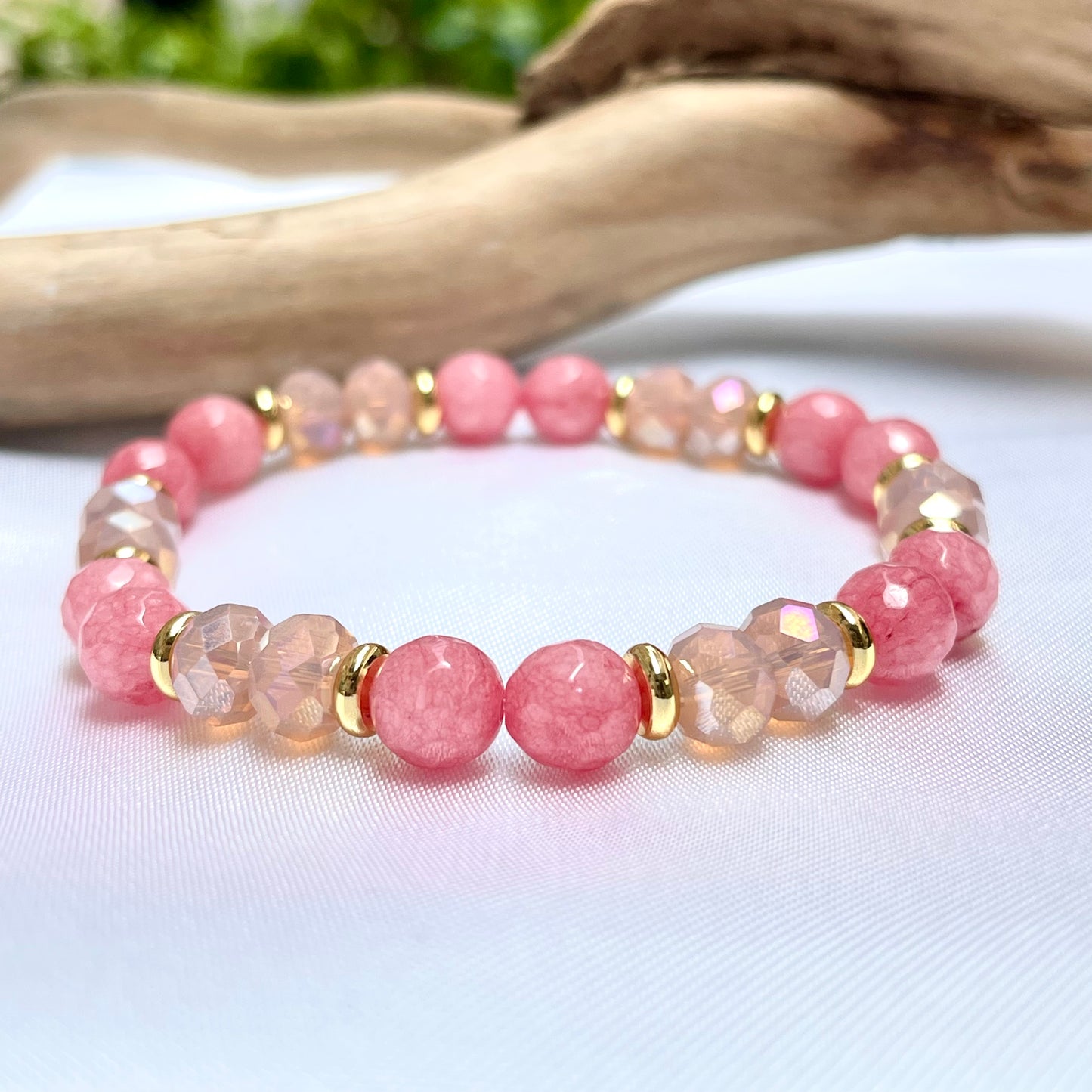 Natural Stone + Glass Crystal Bracelet