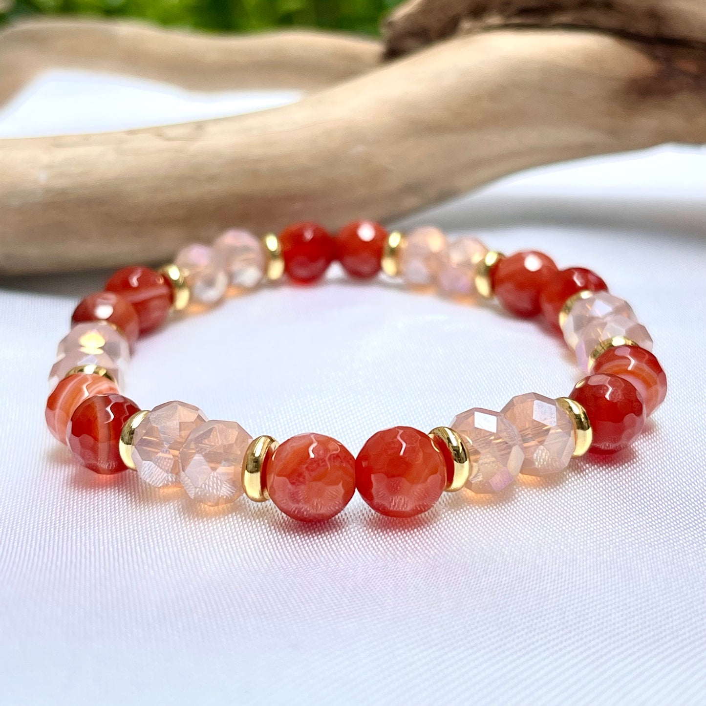 Natural Stone + Glass Crystal Bracelet