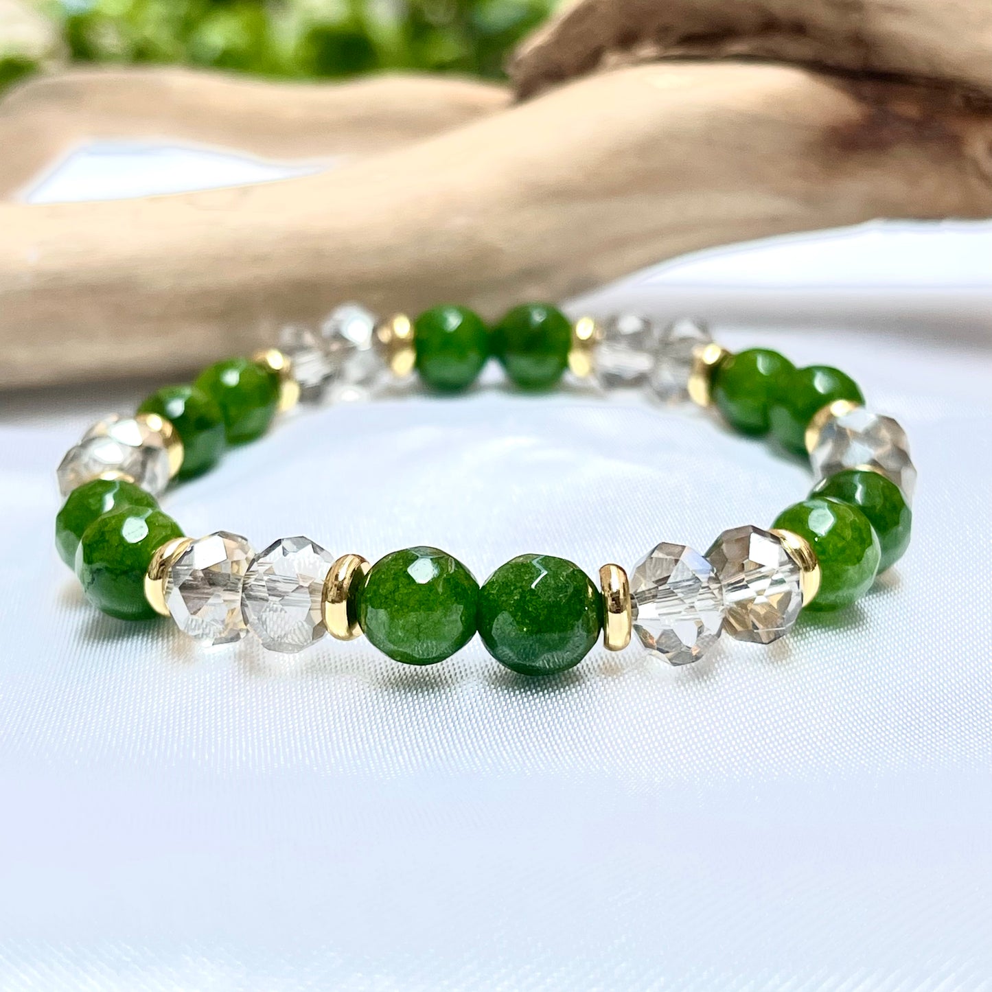 Natural Stone + Glass Crystal Bracelet