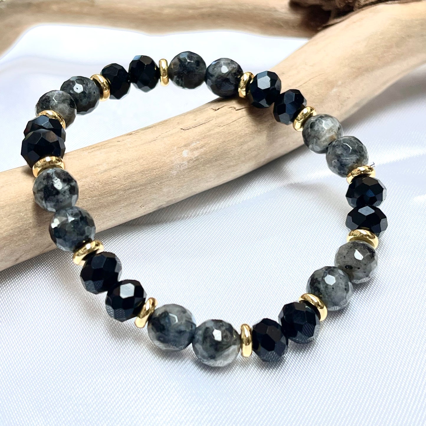 Natural Stone + Glass Crystal Bracelet