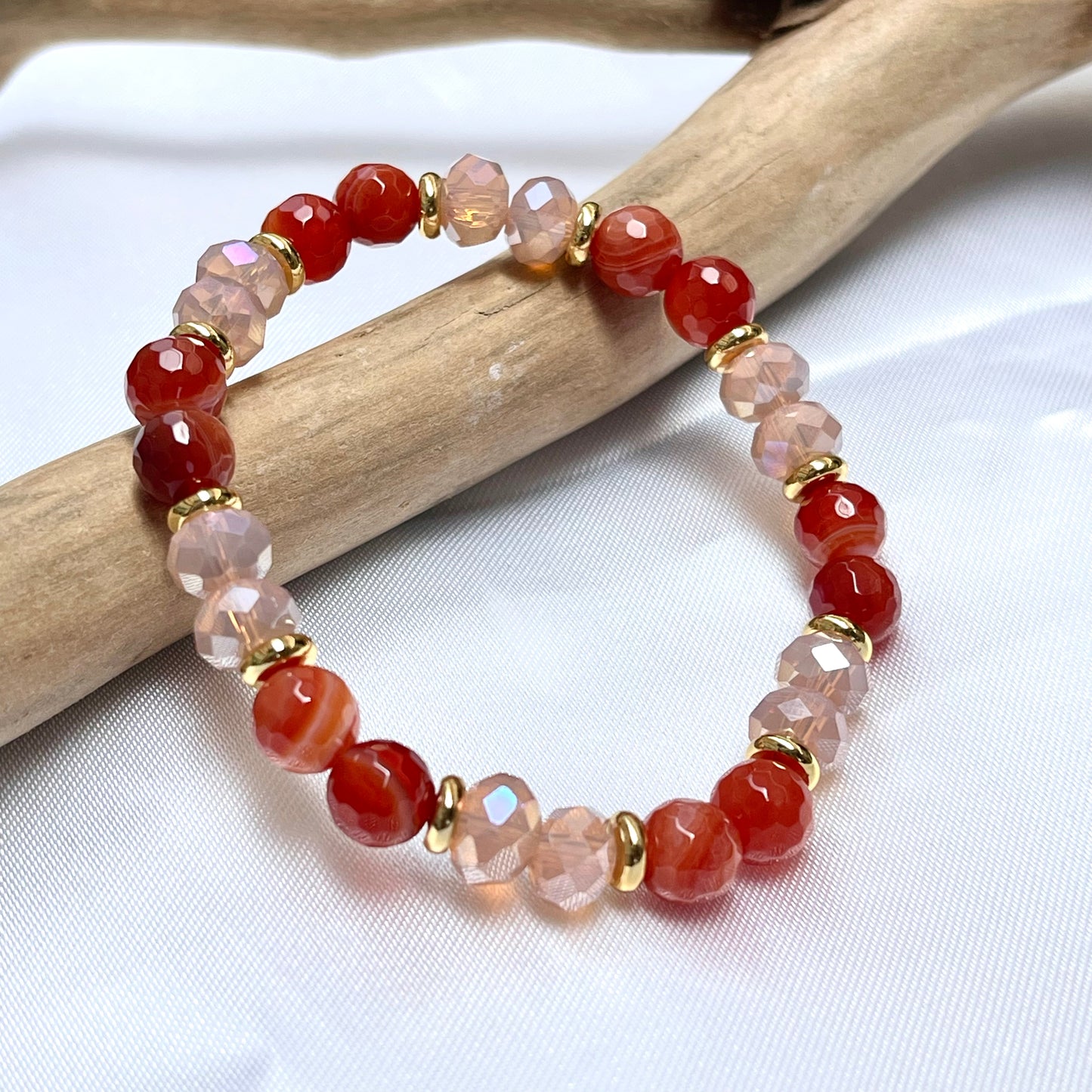 Natural Stone + Glass Crystal Bracelet