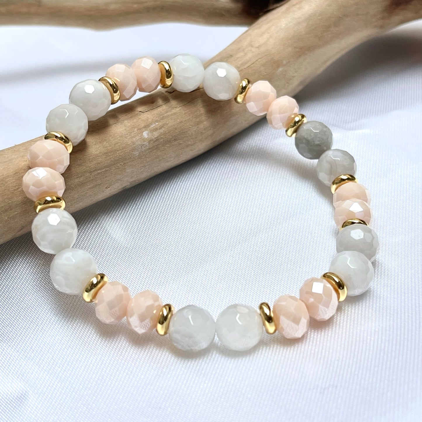 Natural Stone + Glass Crystal Bracelet