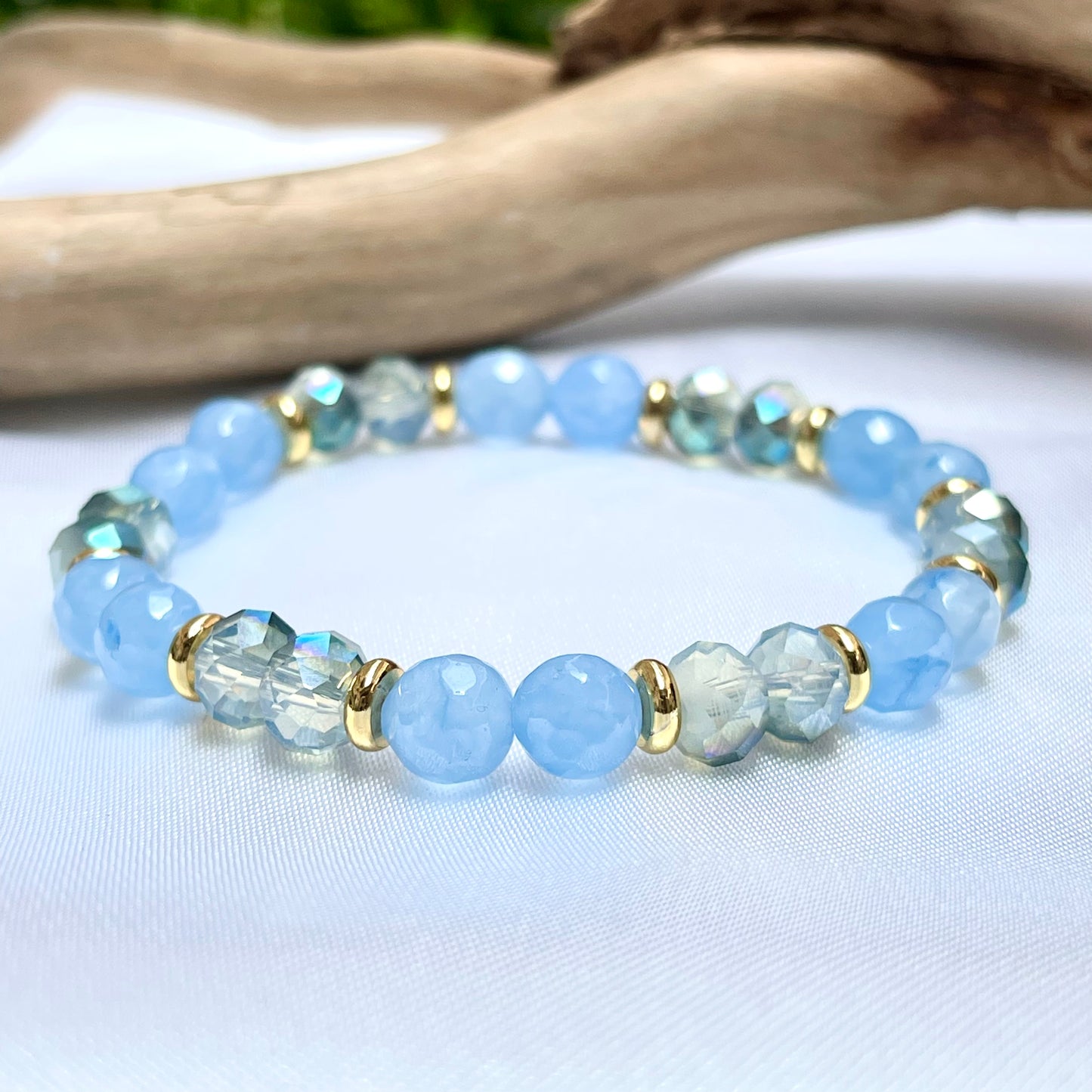 Natural Stone + Glass Crystal Bracelet