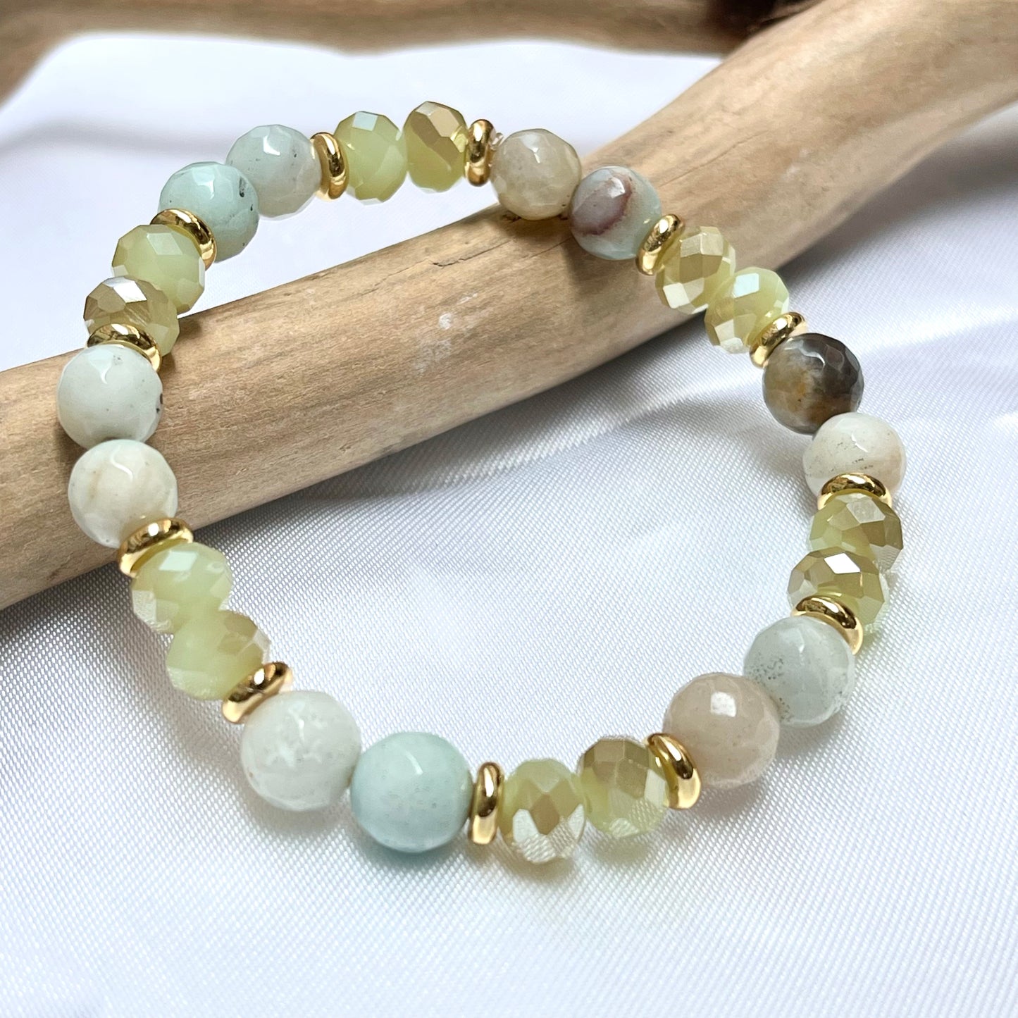 Natural Stone + Glass Crystal Bracelet