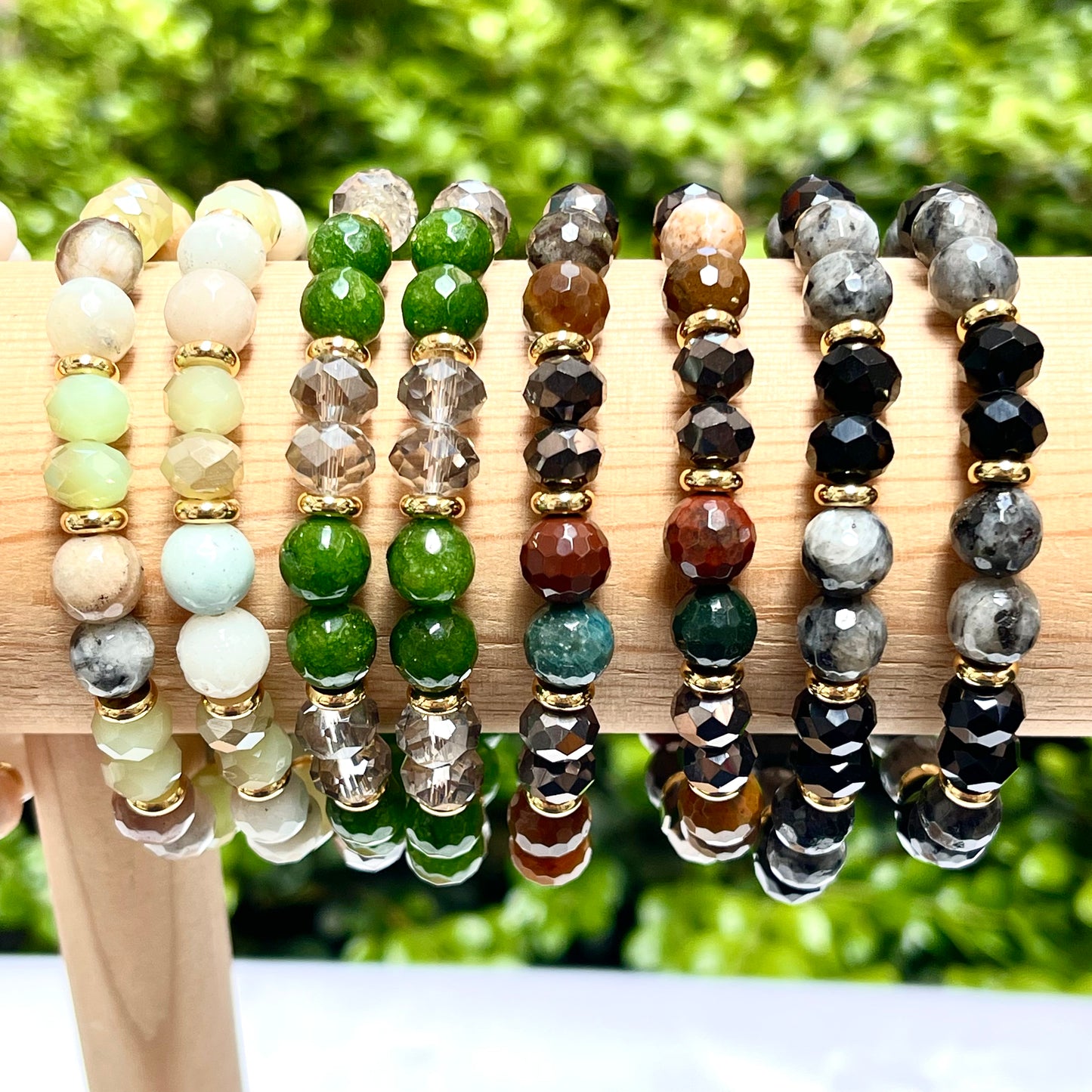 Natural Stone + Glass Crystal Bracelet