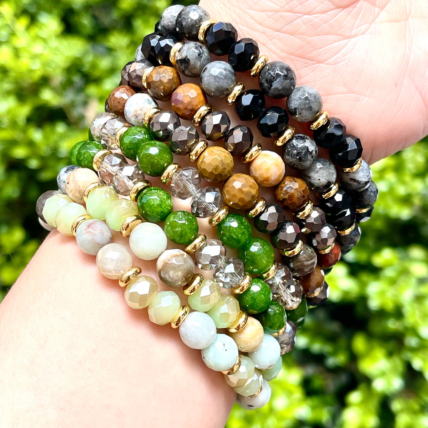 Natural Stone + Glass Crystal Bracelet