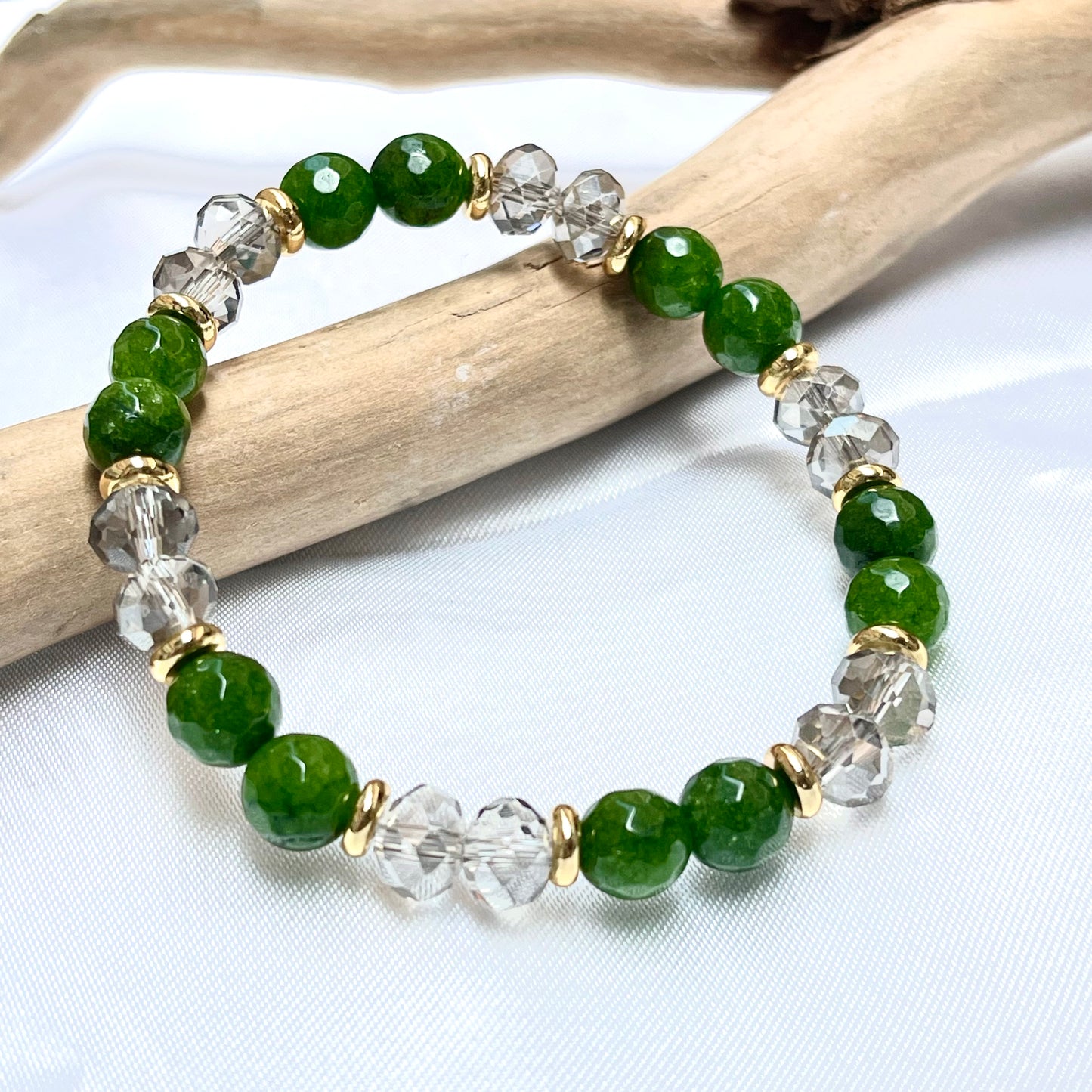 Natural Stone + Glass Crystal Bracelet