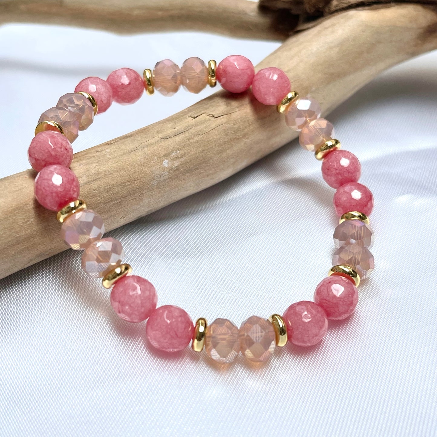 Natural Stone + Glass Crystal Bracelet