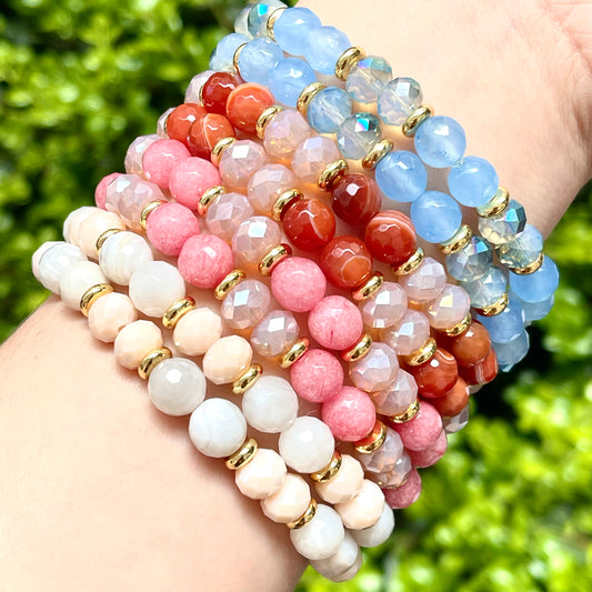 Natural Stone + Glass Crystal Bracelet