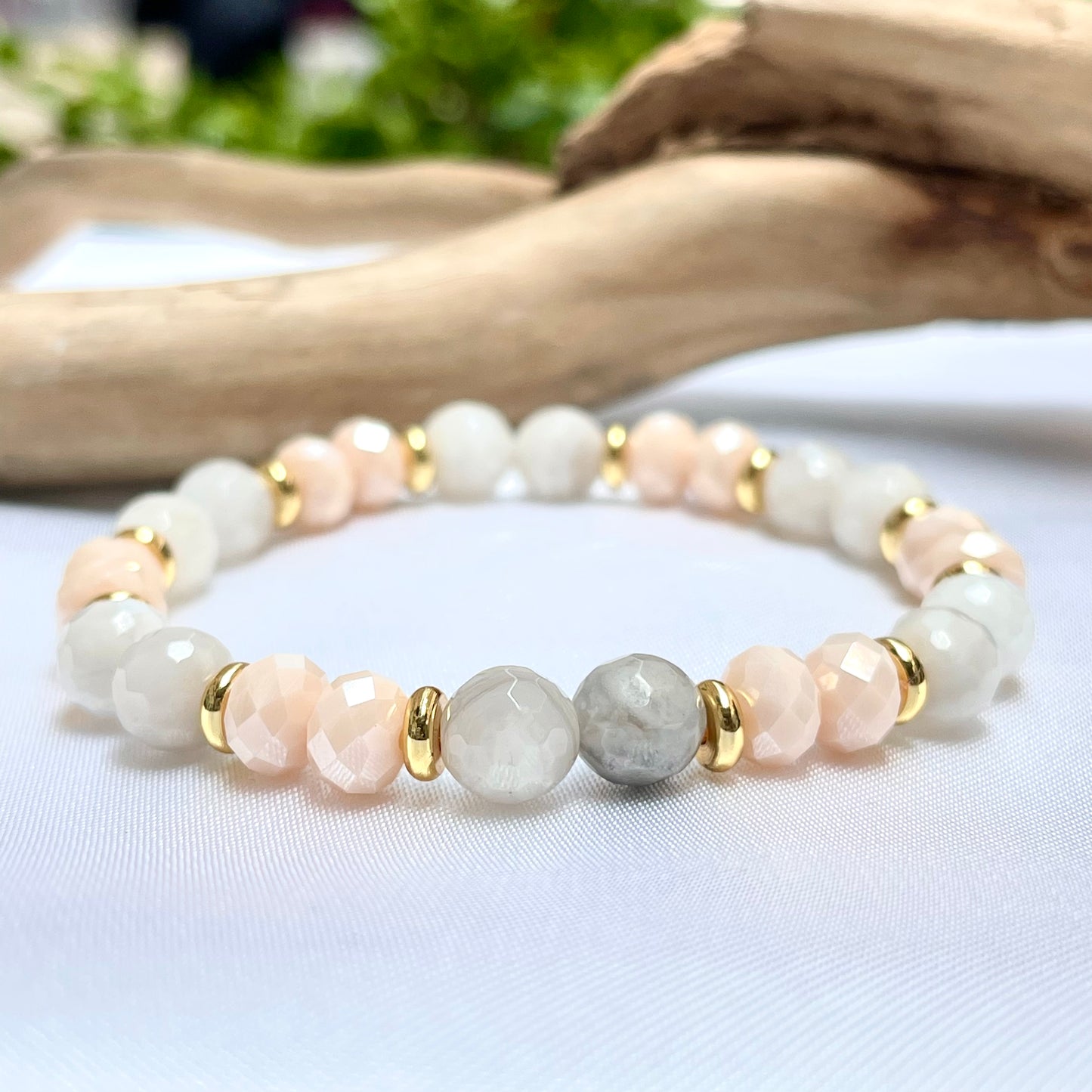 Natural Stone + Glass Crystal Bracelet