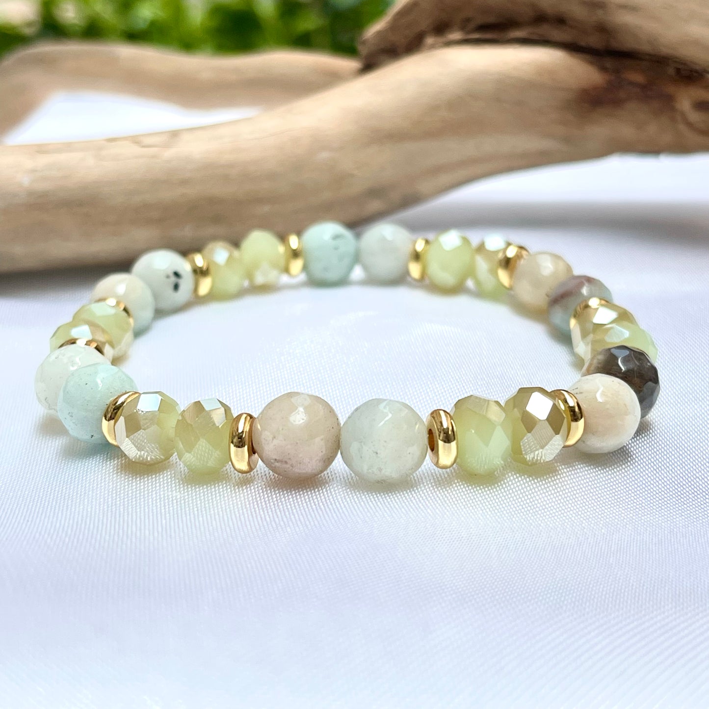 Natural Stone + Glass Crystal Bracelet