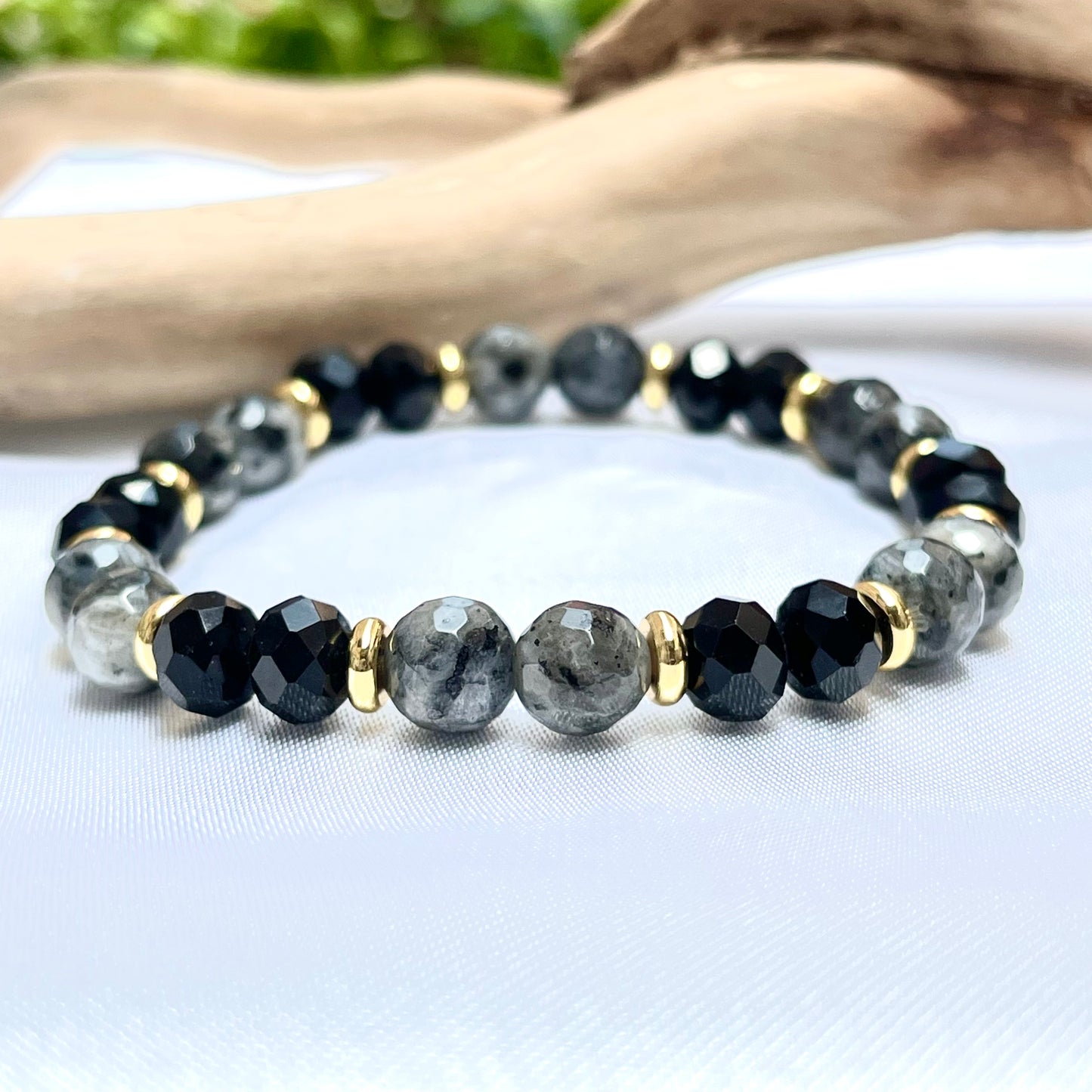 Natural Stone + Glass Crystal Bracelet