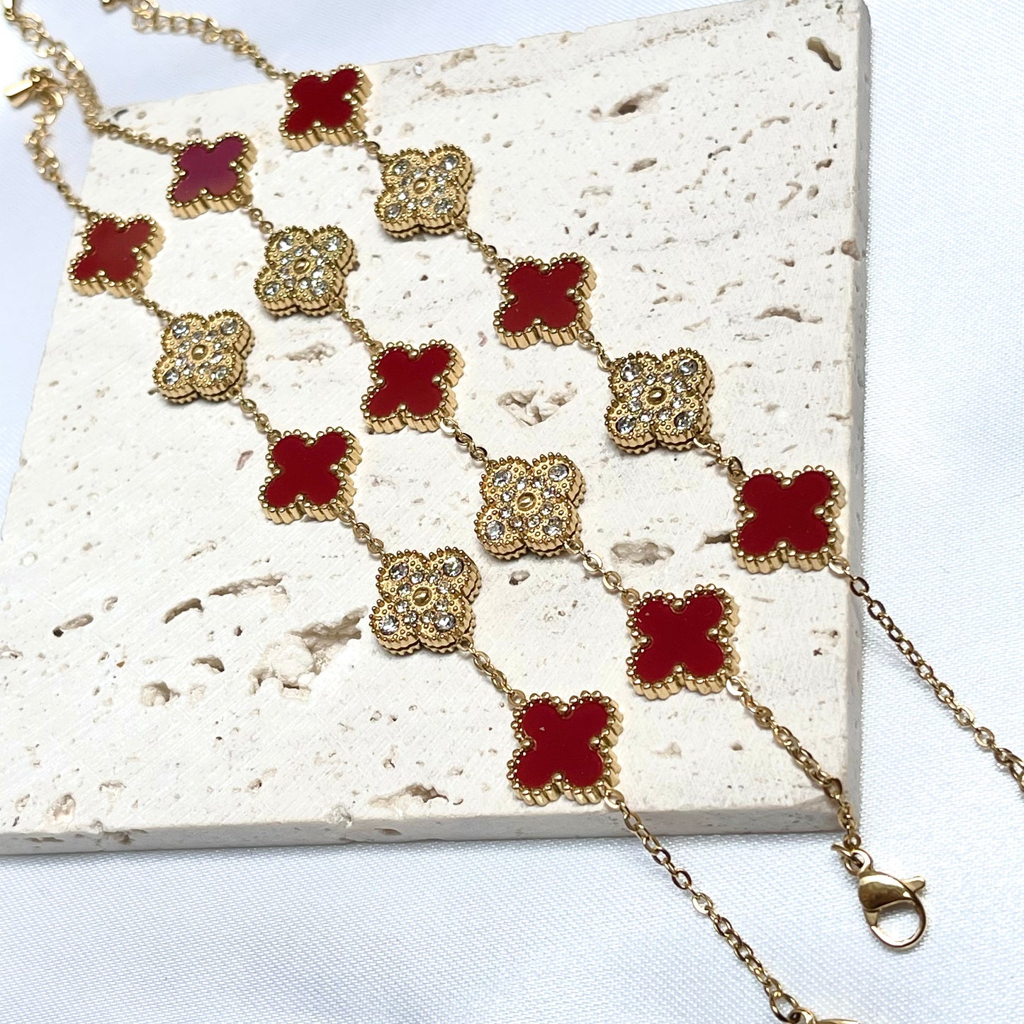 Lucky Red Clover with Rhinestone Bracelet