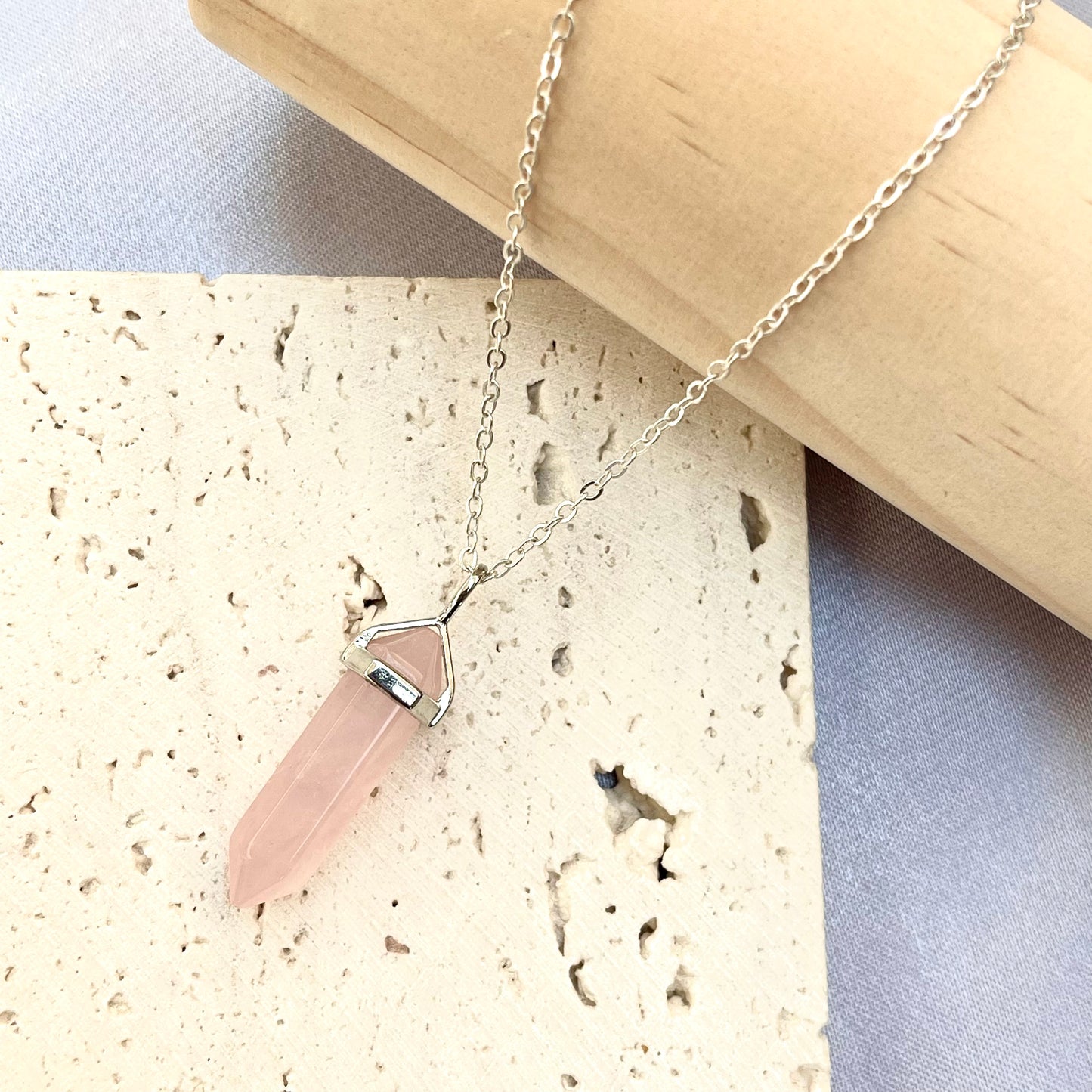 Rose Quartz Bullet Pendant Necklace