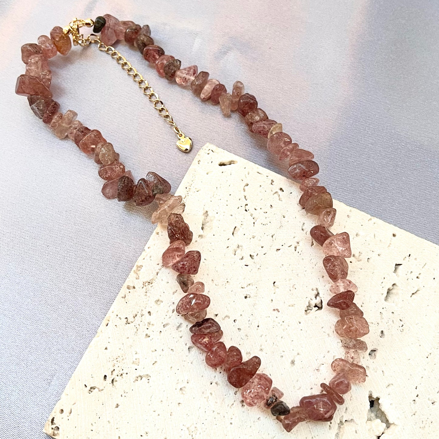 Strawberry Quartz Crystal Stone Choker Necklace