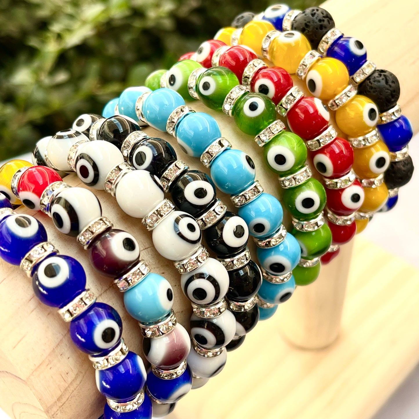 Evil Eye Glass Bead 10 mm Stretch Bracelet