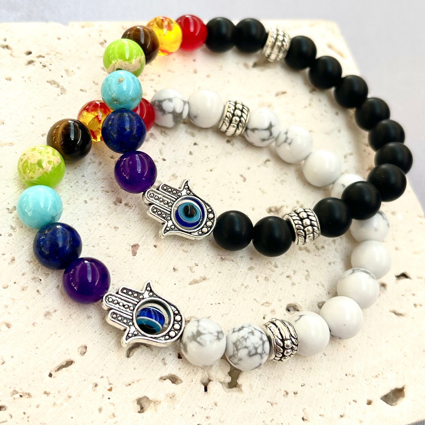 7 Chakras + Hamsa Evil Eye Crystal Stone Bracelet