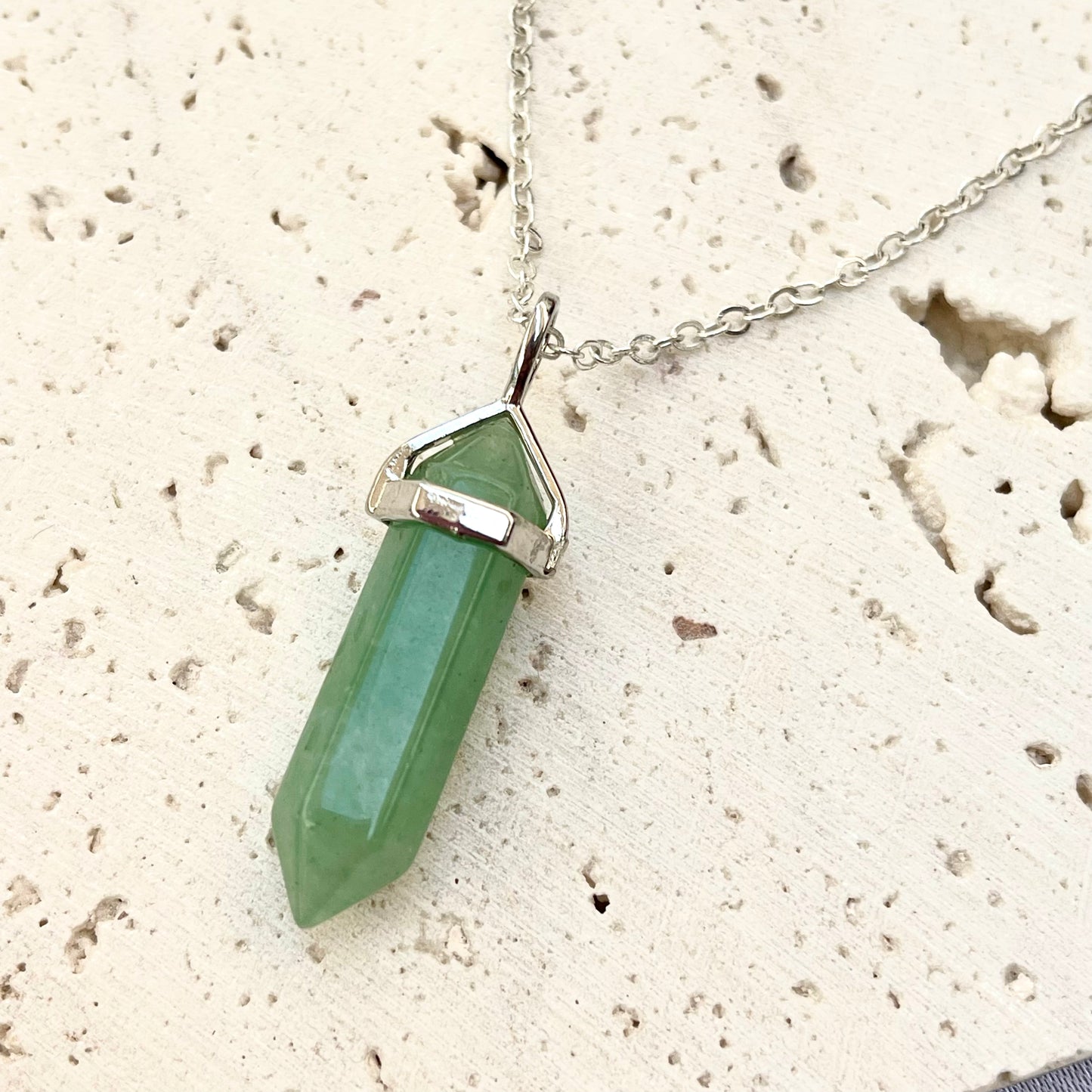 Green Aventurine Bullet Pendant Necklace