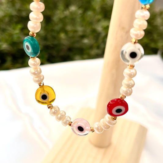 Evil Eye + Pearl Necklace