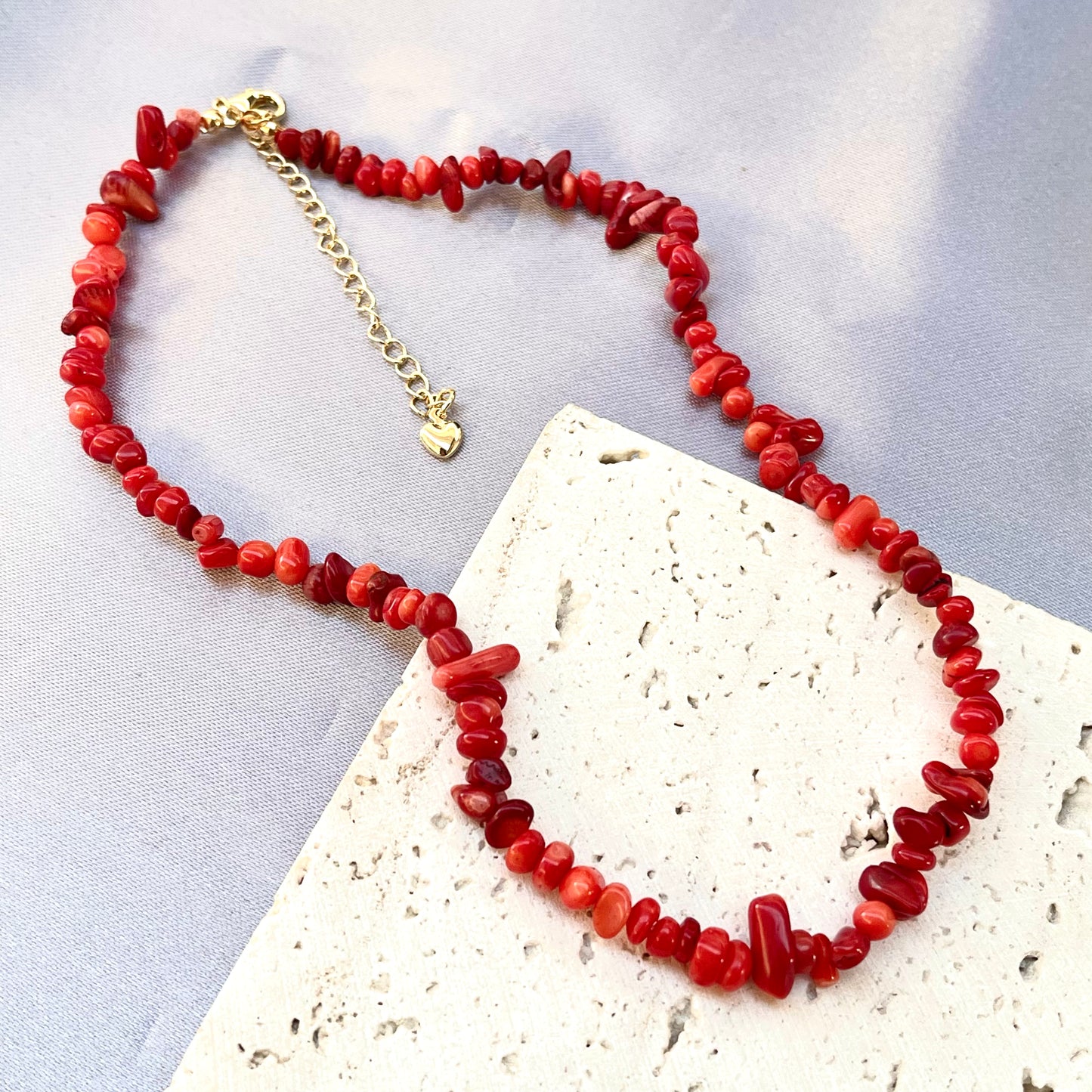 Red Coral Crystal Stone Choker Necklace