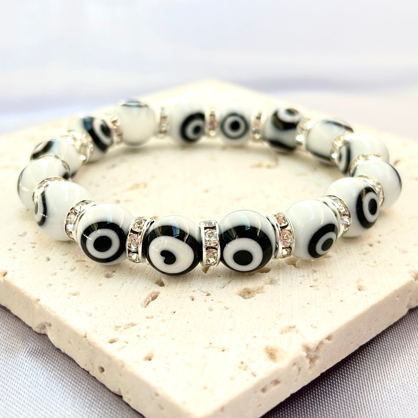 Evil Eye Glass Bead 10 mm Stretch Bracelet