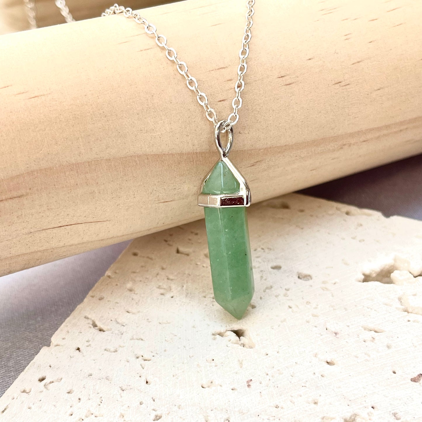 Green Aventurine Bullet Pendant Necklace