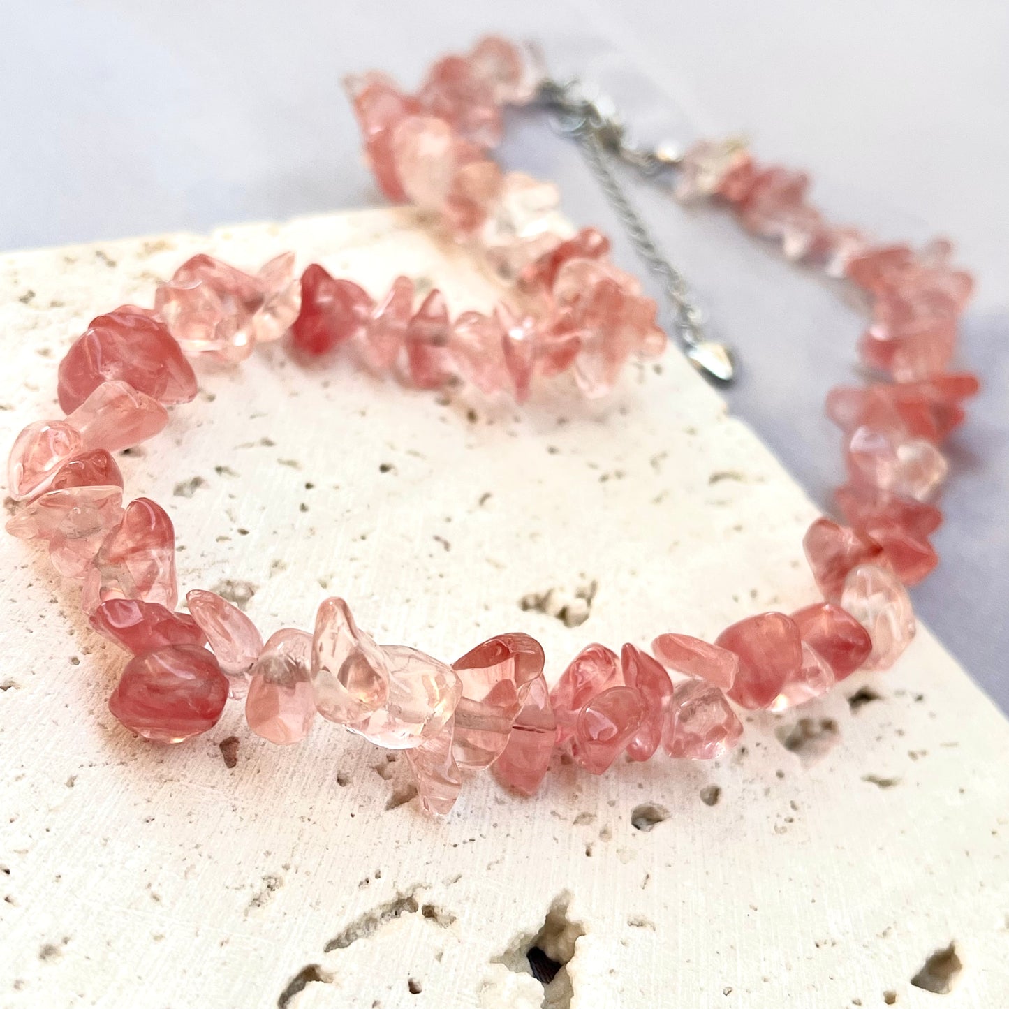 Cherry Quartz Crystal Stone Choker Necklace