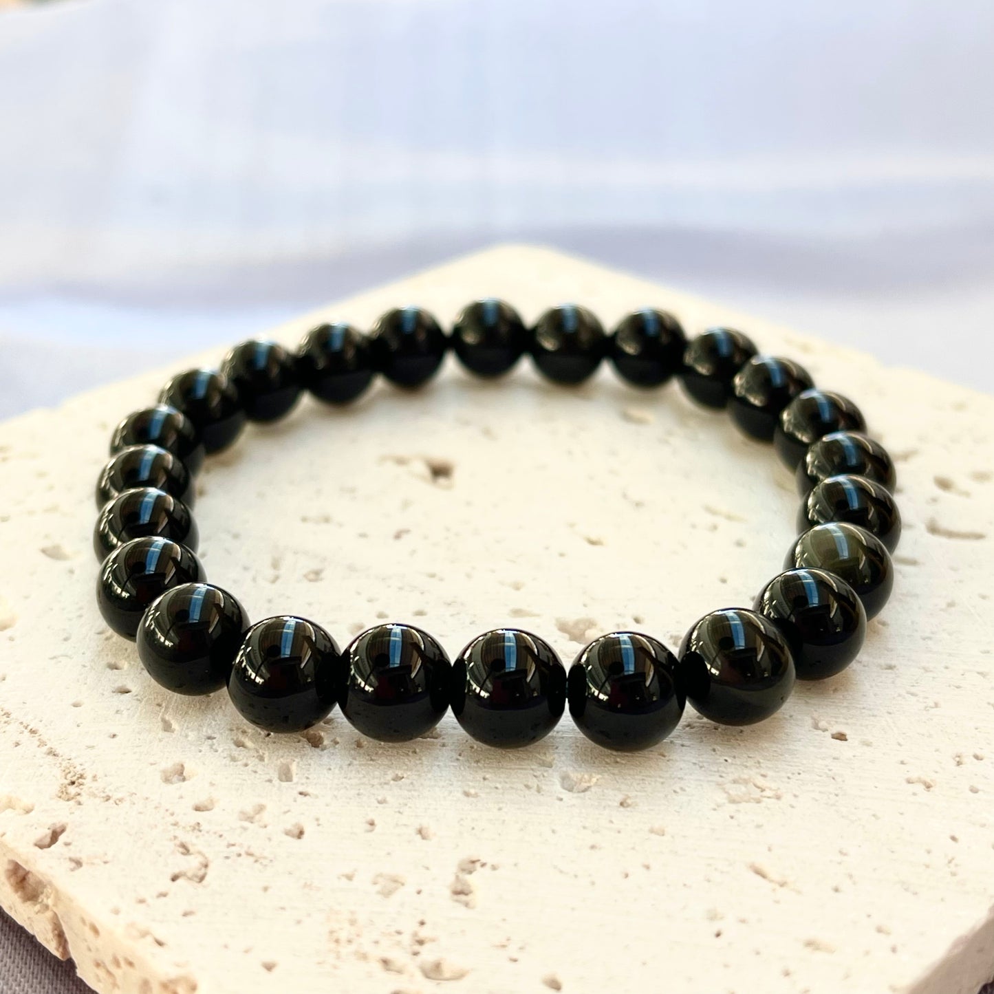 Silver Sheen Obsidian 8 mm Stretch Bracelet