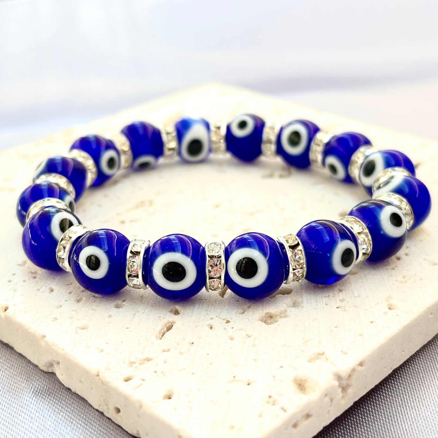 Evil Eye Glass Bead 10 mm Stretch Bracelet