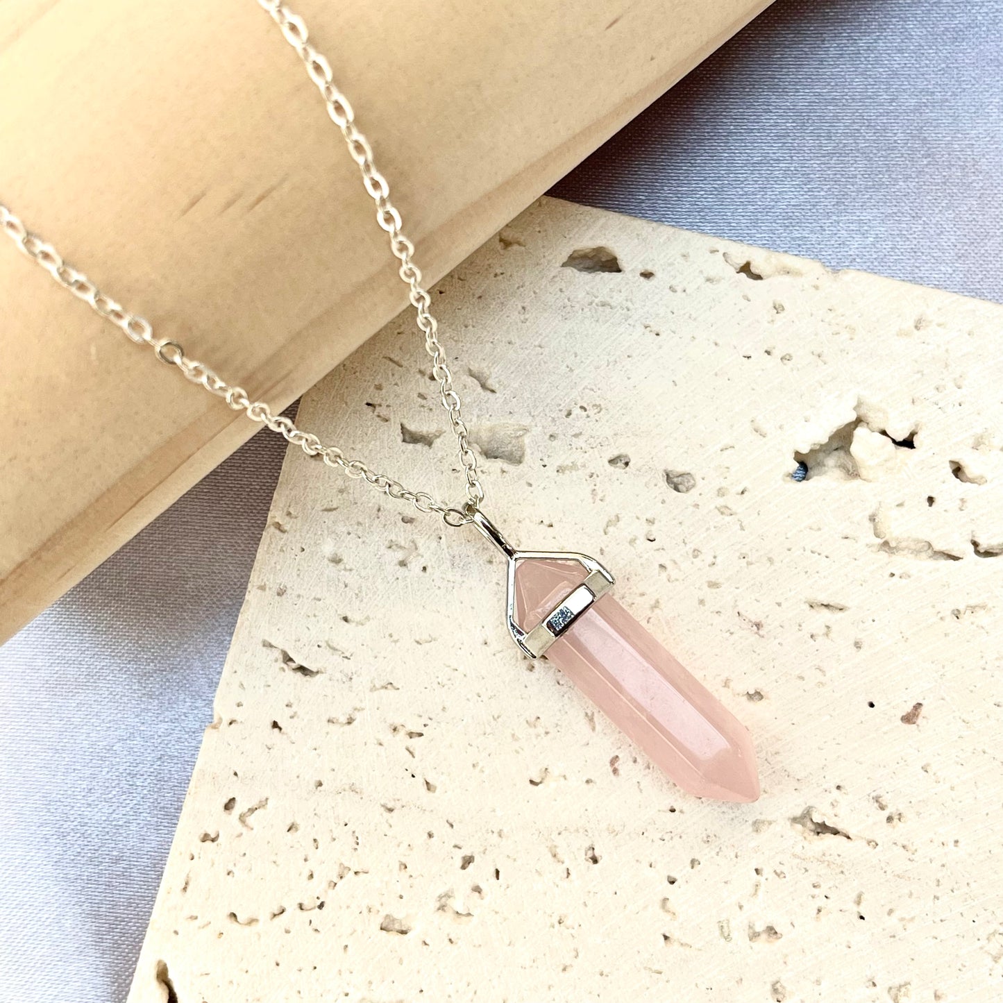 Rose Quartz Bullet Pendant Necklace