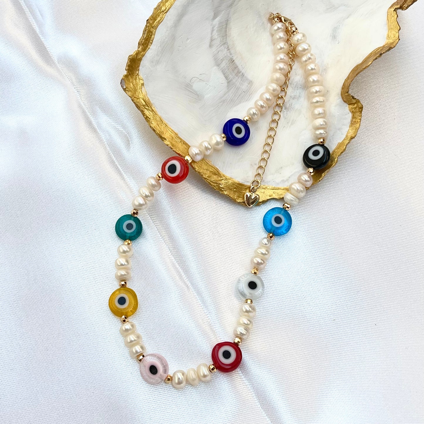 Evil Eye + Pearl Necklace