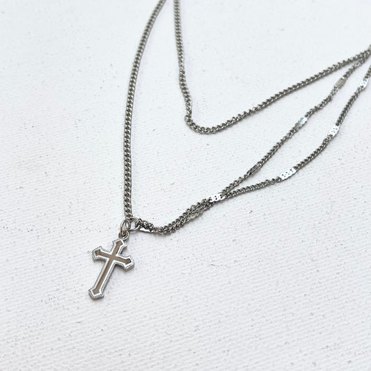 Layered Necklace with Cross Pendant