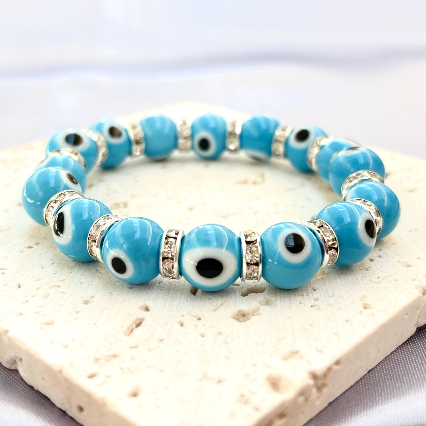 Evil Eye Glass Bead 10 mm Stretch Bracelet