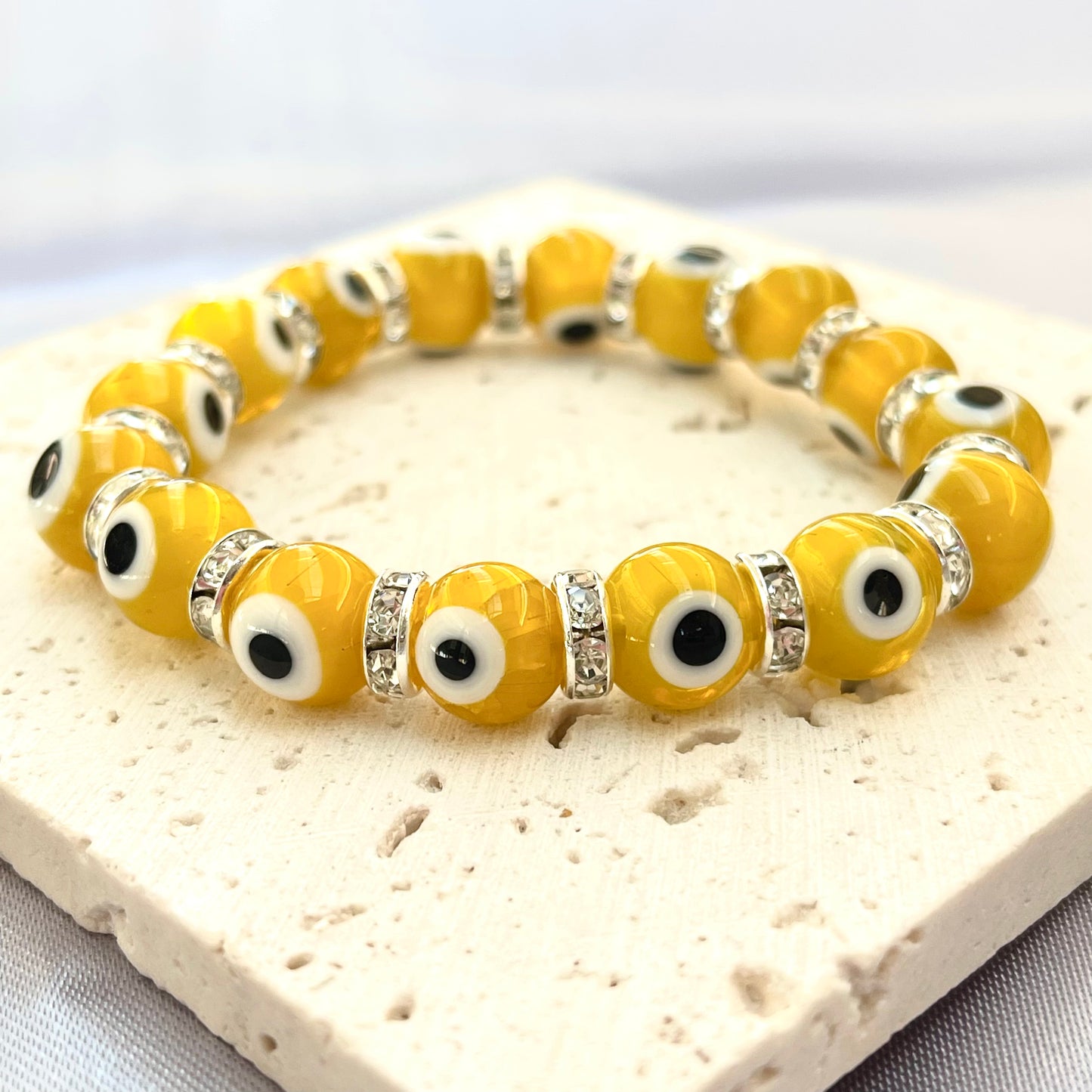 Evil Eye Glass Bead 10 mm Stretch Bracelet