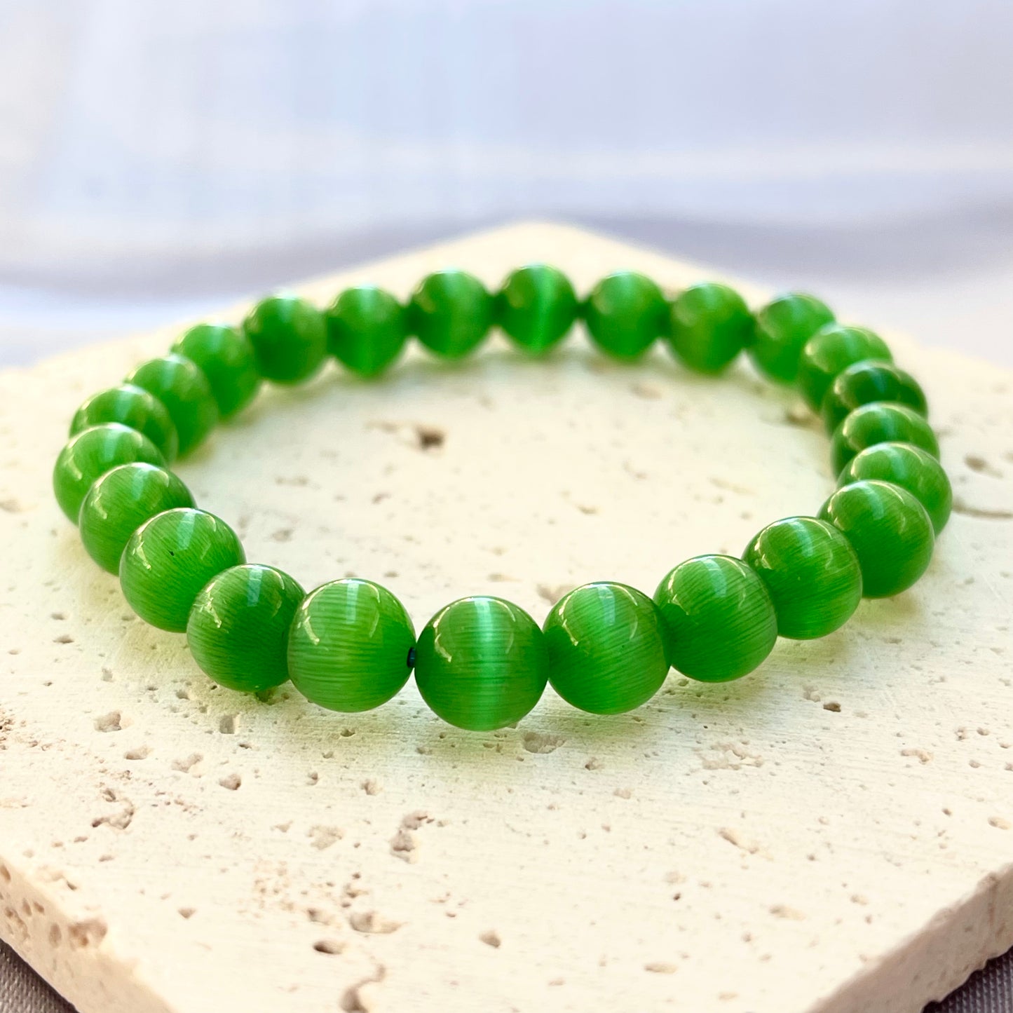 Green Cat’s Eye 8 mm Stretch Bracelet