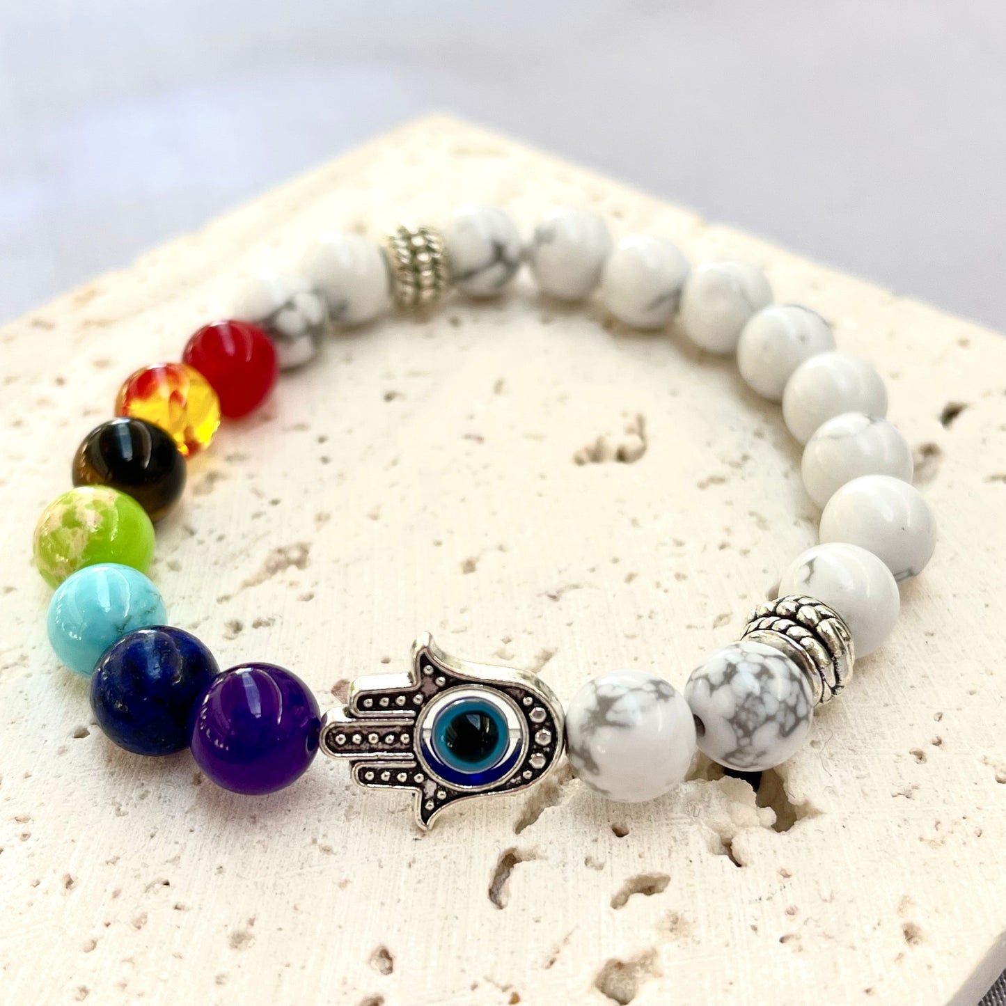 7 Chakras + Hamsa Evil Eye Crystal Stone Bracelet