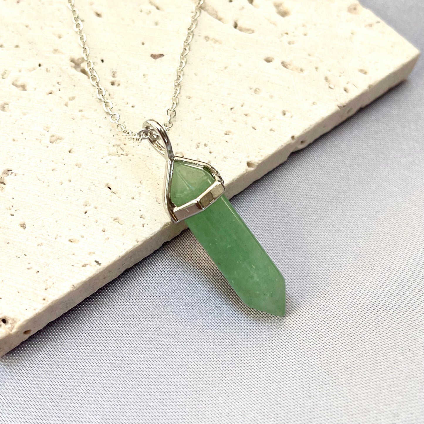 Green Aventurine Bullet Pendant Necklace