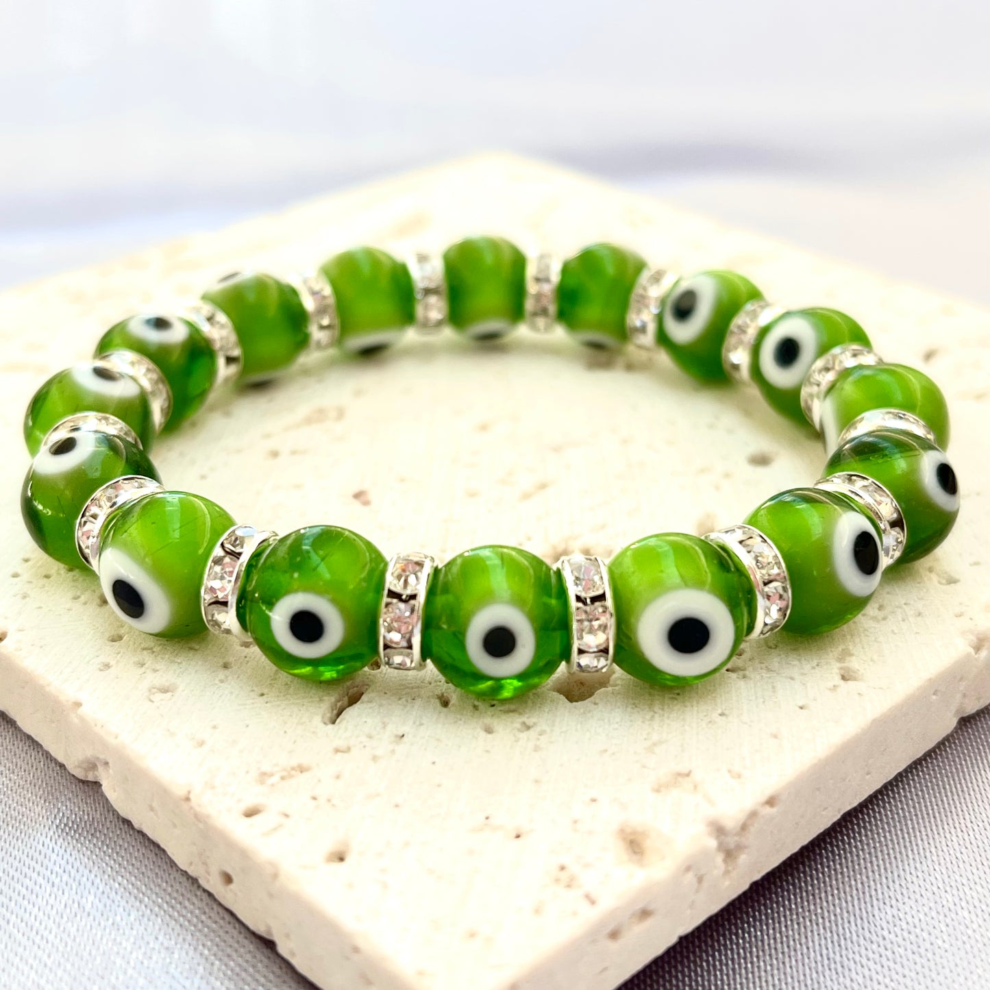 Evil Eye Glass Bead 10 mm Stretch Bracelet