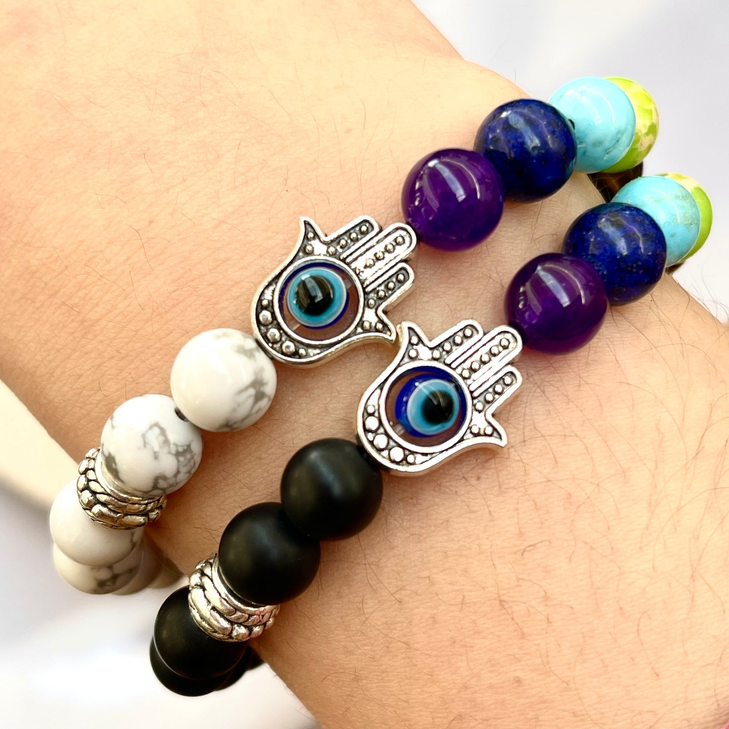 7 Chakras + Hamsa Evil Eye Crystal Stone Bracelet