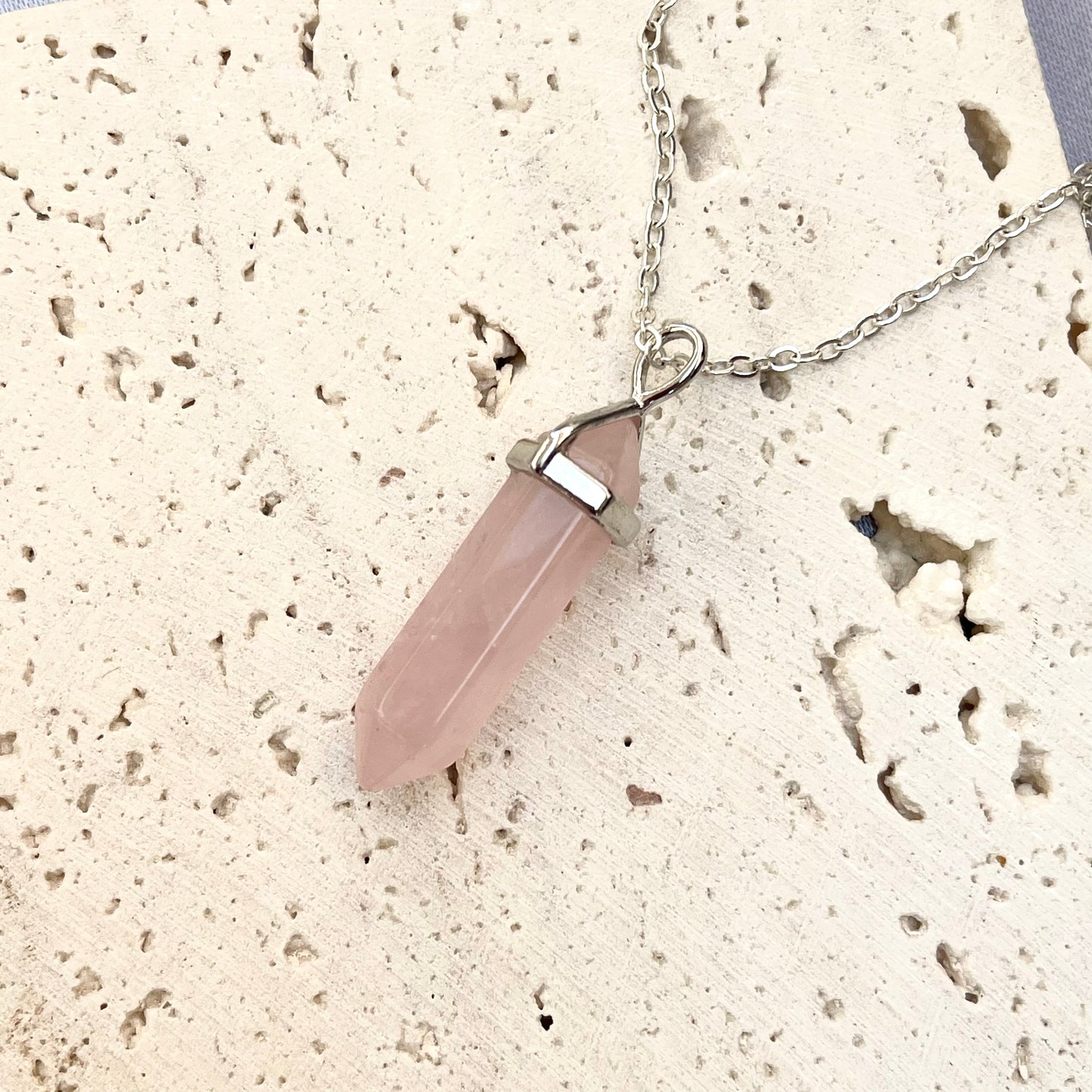 Rose Quartz Bullet Pendant Necklace