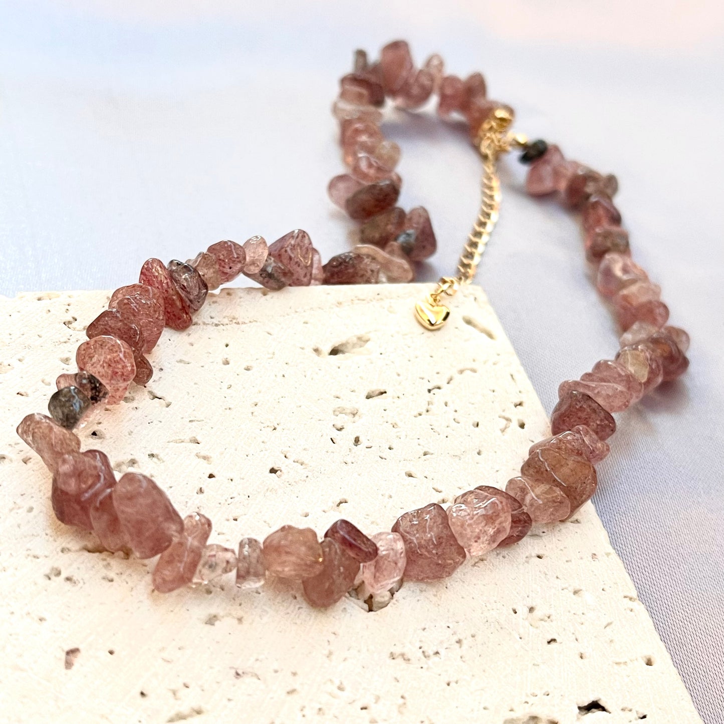 Strawberry Quartz Crystal Stone Choker Necklace